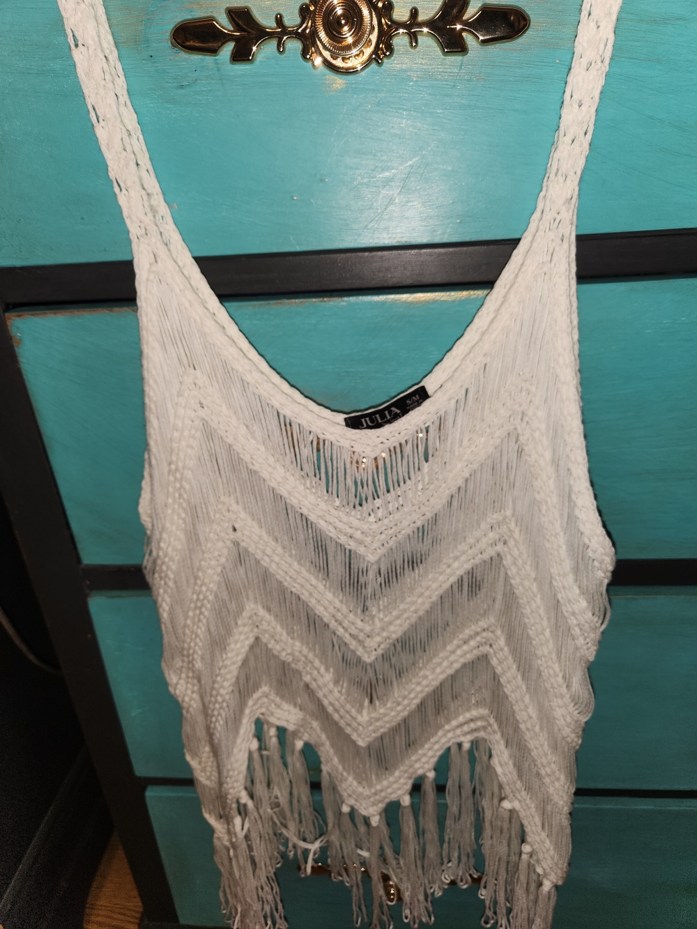 Julia White Crochet Fringe Tank